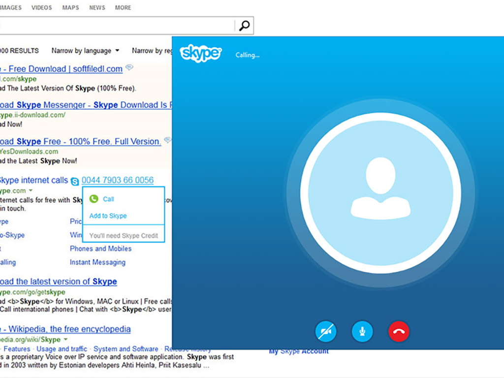 Skype experience at Bing.com