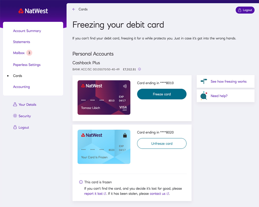 Online banking UI application