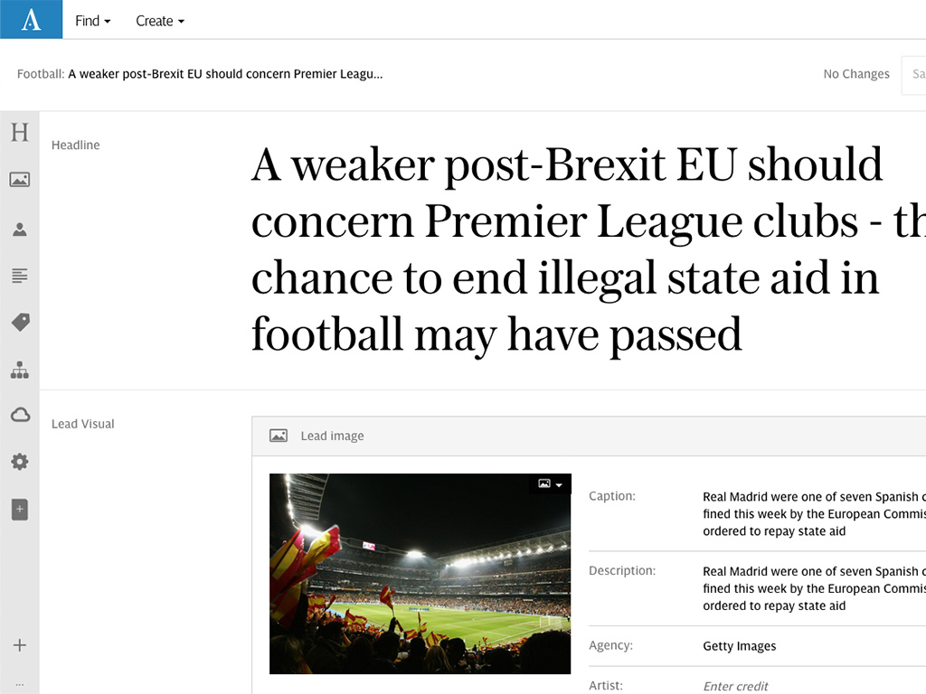 The Telegraph's Newsroom Authoring web app for journalists and editors